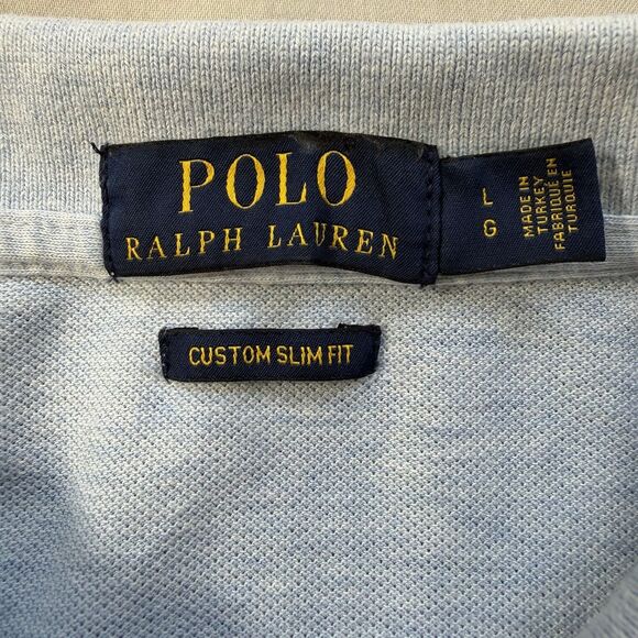Polo Ralph Lauren Heather Light Blue Polo Men LARGE Custom Slim Fit Pink Pony - Picture 8 of 10
